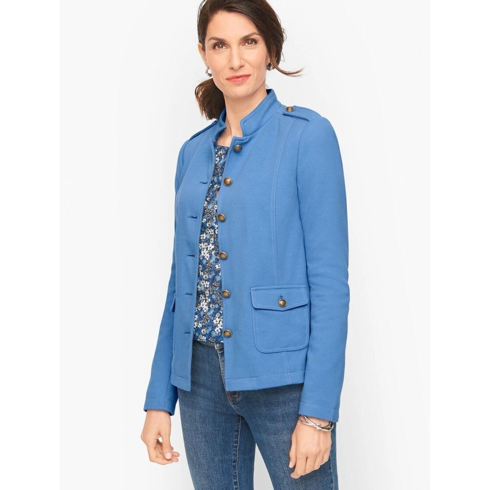 TALBOTS‎ Petite Military Jacket NWT Blue Size 14 P Lined Cotton Blend